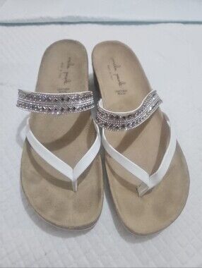Mila Paoli White And Rhinestones Women's Thong Sandals
